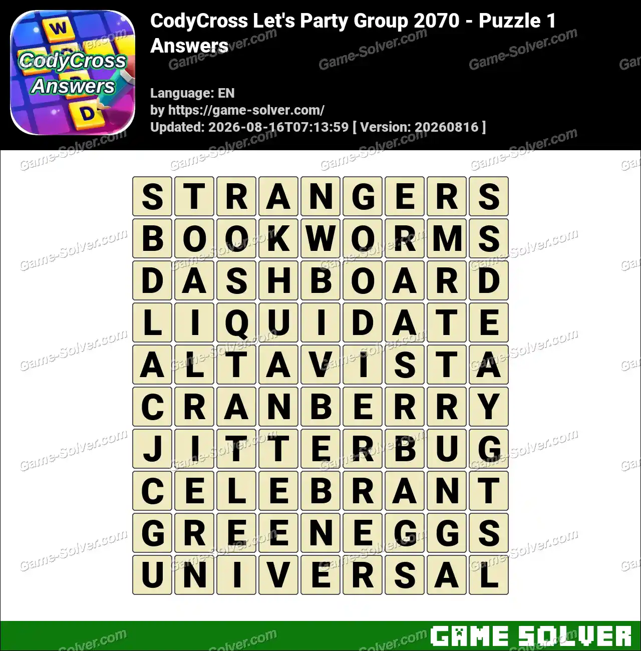 CodyCross Let’s Party Group 2070 – Puzzle 1 Answers